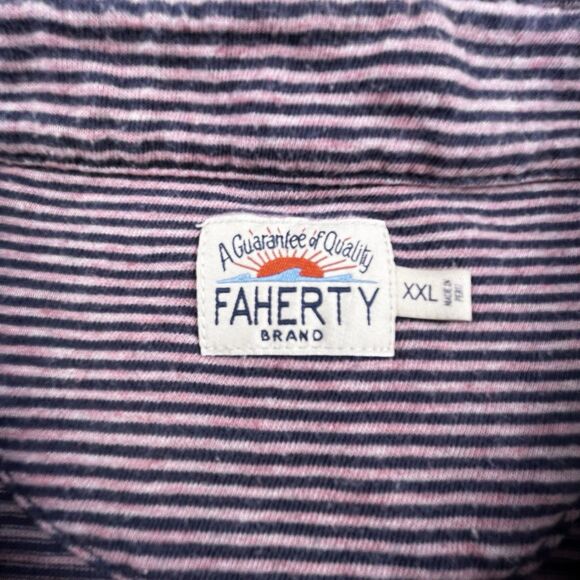 Faherty Isle Polo Shirt Men's XXL Pink Gray Striped Organic Cotton Preppy Modern - Picture 4 of 10